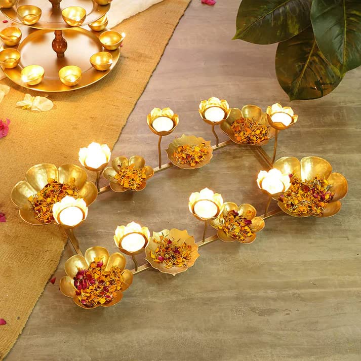 Decorative Flower Urli Designer Decorative Rangoli for Diwali & Festival Decoration and Housewarming Decor Urli in Rectangle Shape Large - Metal ( Iron )