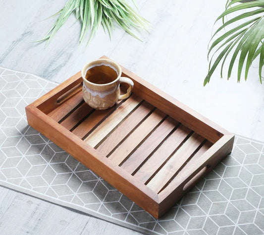 Zik Impex Handcrafted Premium in Acacia Wood Serving Tray (15.9x10.6x2.6 Inch)