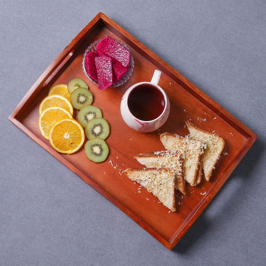 Zik Impex Serving Wooden Tray for Serving | Tea Tray for Serving Platter | Tray for Dining Table Rectangular