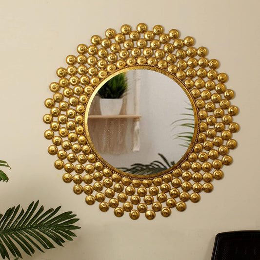 Zik Impex Wall Mirror Decorative Mounted Hanging Metal Framed Round Mirror for Home Decor Living Room Bedroom Bathroom Wash Basin Drawing Room Decoration Items (Gold, 72 cm)