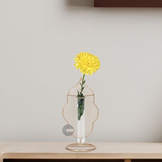 Glass Propagation Station with Metal Frame, Test Tube Vase for Flower Decoration Gold Flower Vase 9In (Pack of 1) for Living Room, Bedroom, Office