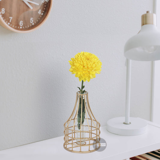 Metallic Flower Vase |Test Tube Glass Vase for Hydroponic Plant | Modern Home Dcor Vase | Vase for Home, Centerpiece, Flower Vase for Decor | Set of 1 (Golden)