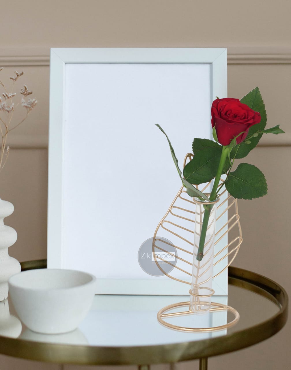 Gold Metal Leaf Shaped Glass Test Tube Flower Vase for Desktop Home Décor Showpiece Flowerpot Stand Iron Art Flower Living Room Modern vase hydroponic (Without Flower)