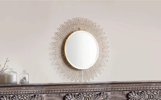 Zik Impex Rays Round Mirror for Living Room, Bed Room, Washroom, Entrance, Set of 1