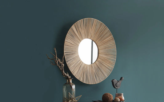 Zik Impex Round Naturan Rattan Mirror for Living Room, Bed Room, Entrance, Set of 1