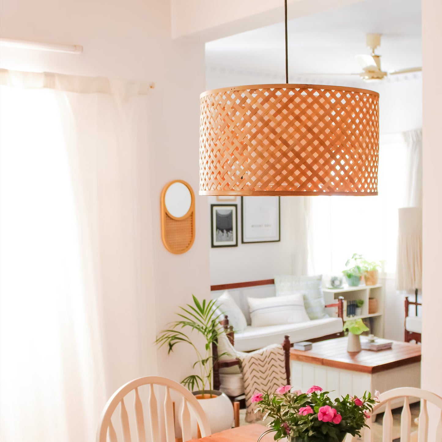 Bamboo Pendant Lamp: Minimalist Hanging Lamp, Handmade Light Fixture, Sustainable Chandelier, Asian & Scandinavian Lamp