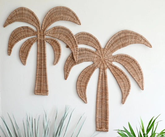 Zik Impex Set of 2 Handmade Wicker palm tree wall decor, Coastal wall decor, Palm tree wall hanging, Wicker palm tree, Beach wall decor, Tropical wall decor for Living Room, Bedroom and Office
