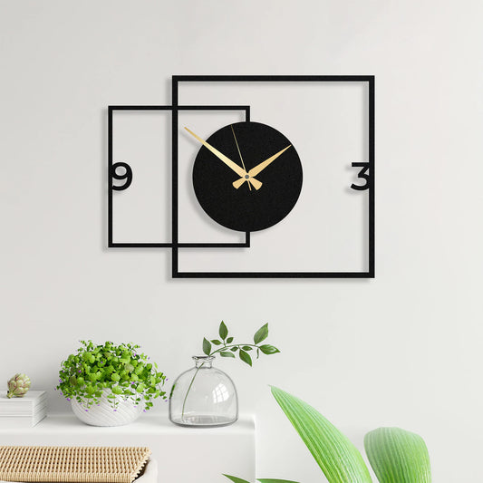 Zik Impex Double Square Shaped Metal Wall Clock for Living Room, Bedroom, Study Room, Office