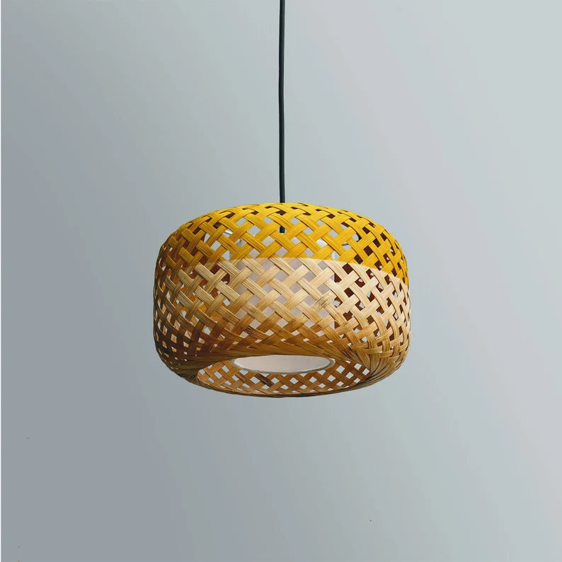 Bamboo Pendant Lamp: Handmade Wicker Light, Woven Hanging Ceiling Lamp for Living Room and Office, Set of 1